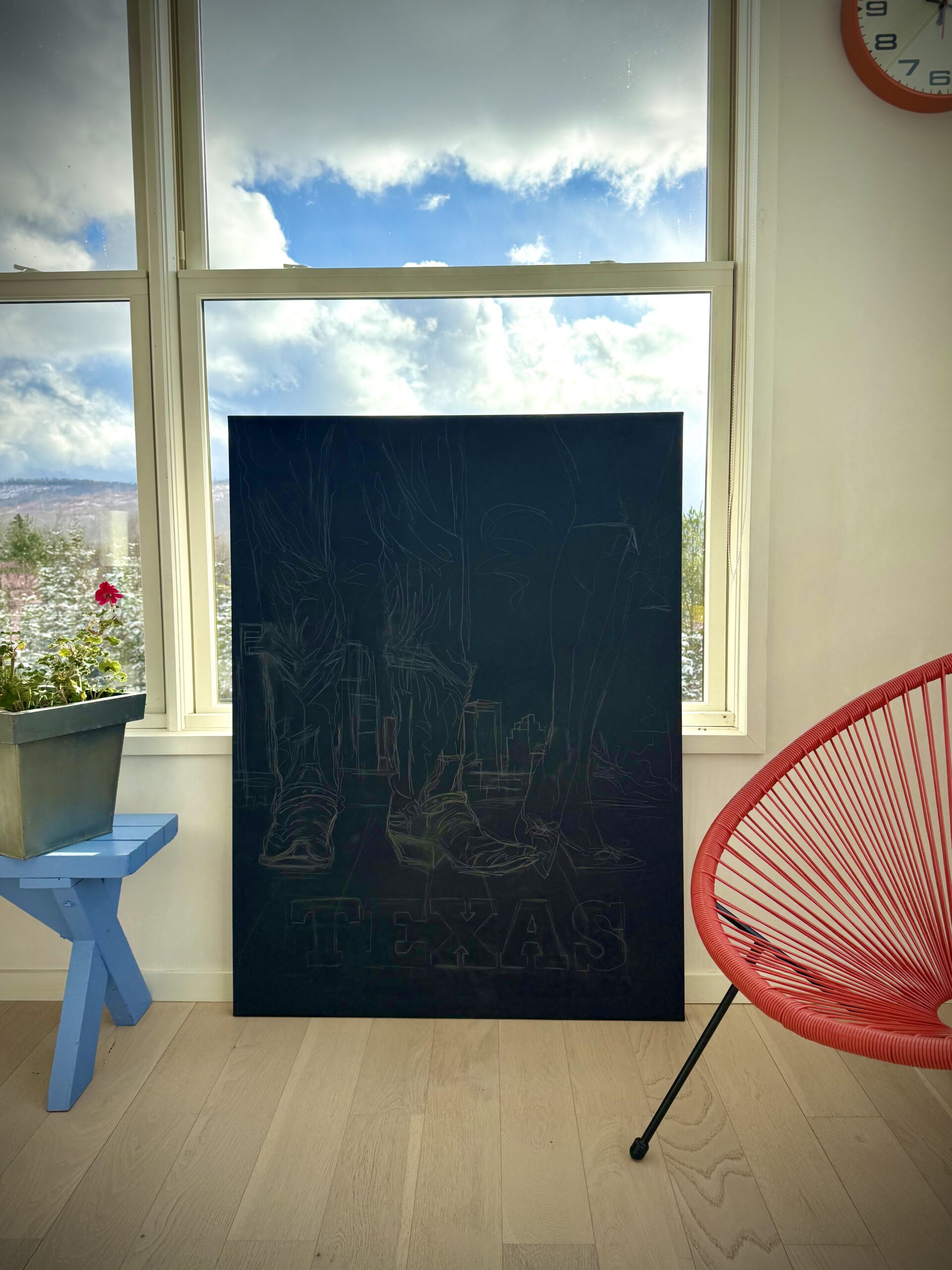 Canvas in progress by Julia Gilmore for Official Souvenir Poster Cottonwood Art Festival Spring 2026