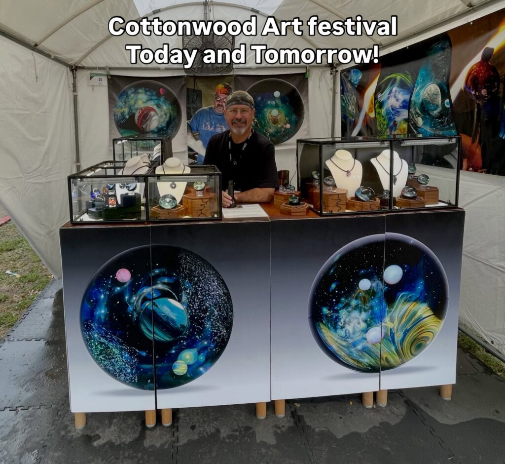 Eric Mort Glass Artist in his booth at Cottonwood Art Festival in Richardson